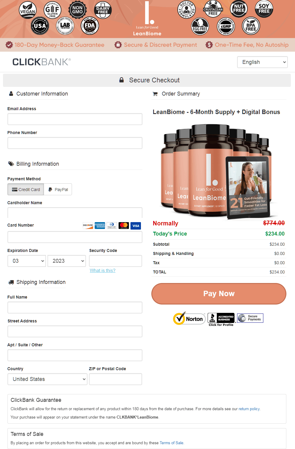 LeanBiome Checkout Page